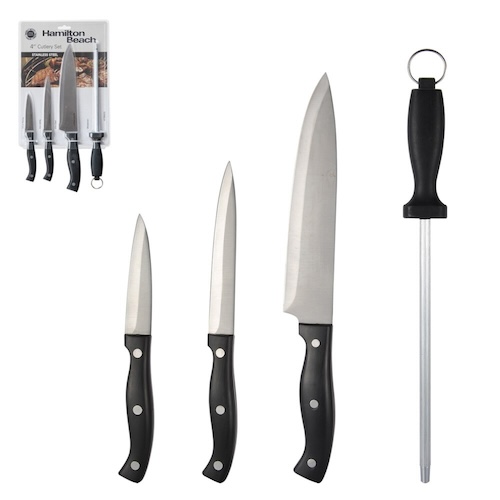 HAMILTON BEACH JUEGO | SET 3 PZAS CUCHILLOS Y CHAIRA 2.2 MM ACERO INOX