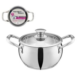 HAMILTON BEACH DUTCH OVEN ACERO INOX 3.8L | 4QT C/TAPA VIDRIO INDUCCION PROFESIONAL HBQ106